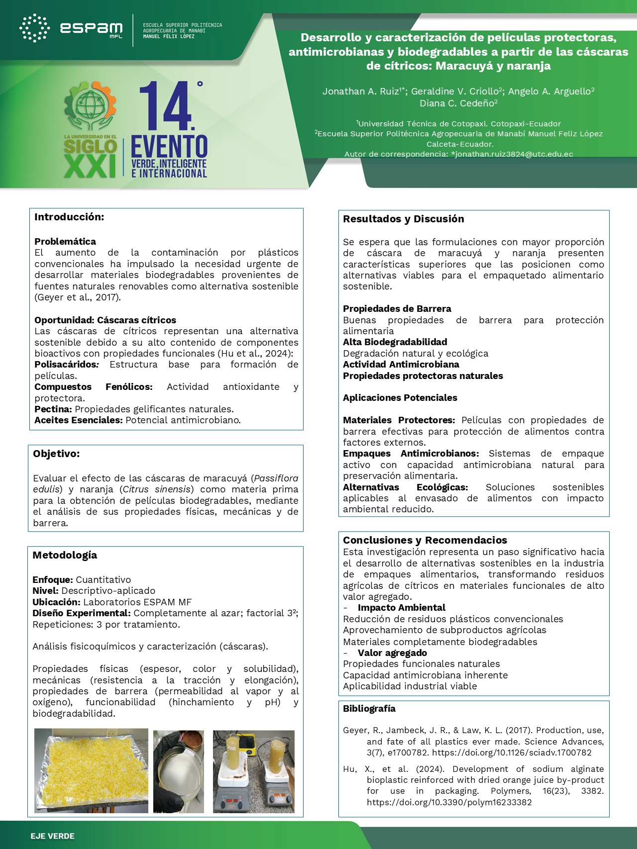 Foto Desarrollo y caracterización de películas protectoras, antimicrobianas y biodegradables a partir de las cáscaras de cítricos: maracuyá y naranja