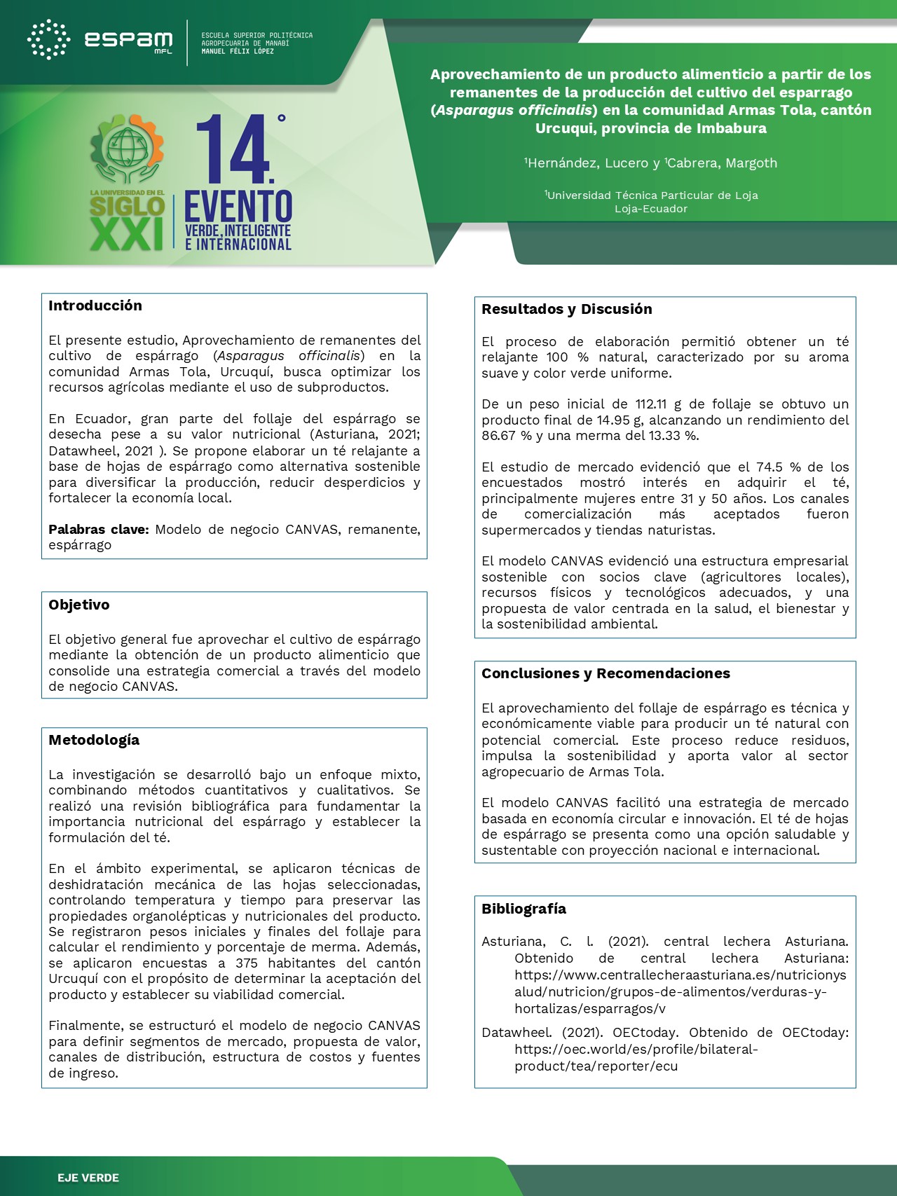 Foto Aprovechamiento de un producto alimenticio a partir de los remanentes de la producción del cultivo del esparrago (Asparagus officinalis) en la comunidad Armas Tola, cantón Urcuqui, provincia de Imbabura